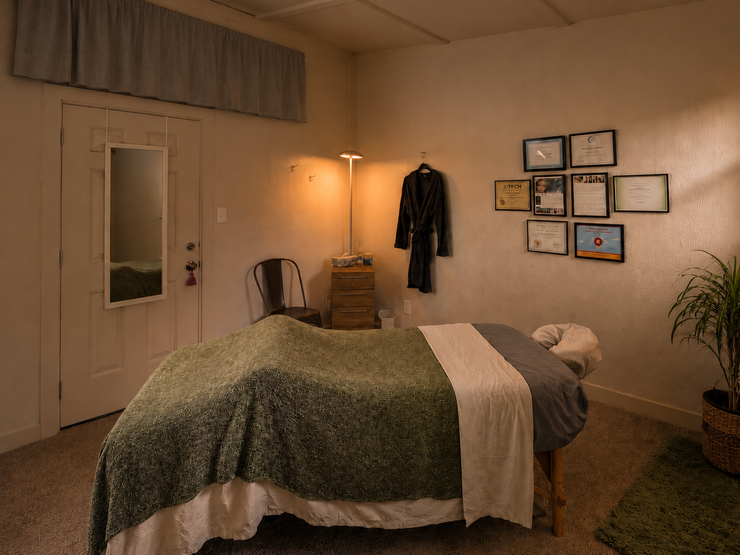 Warm massage treatment room at Bodyworks By Elony in Cedar Park, Texas